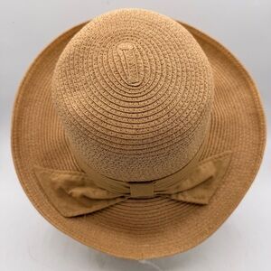 August Hat Company Straw Sun Hat – Tan with Bow – 59 cm